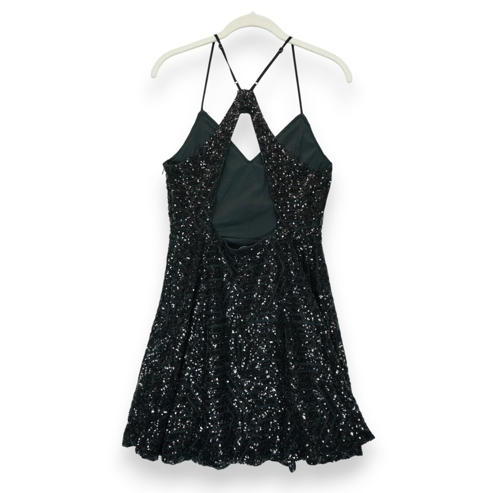 Lulus‎ Serenade in the Night Black Sequin Mini Skater Dress Womens Medium - Picture 2 of 9